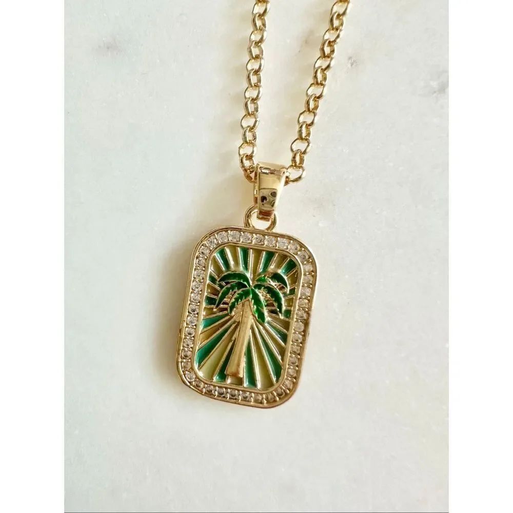 Shades of green palm tree pendant necklace